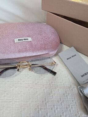 Miu Miu Pink Velvet Sunglasses Set with Gold-Trim Frames